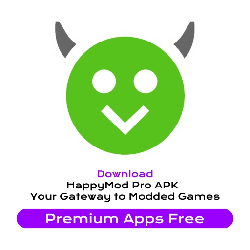 HappyMod Pro APK premium apps free download banner showing modded Android apps and games with unlocked features and ad-free access.