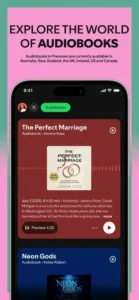 Spotify Premium APK features preview image showing playlists, podcasts, audiobooks, lyrics, Spotify Connect style controls, and music access. It describes the Android app preview, download page image, key features, setup context, version details, and safe installation purpose for readers.