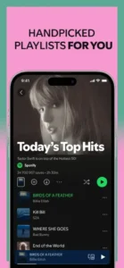 Spotify Premium APK requirements graphic displaying Android 7.0+ support, v9.0.72.523 version, 94.02 MB APK size, and app type notes. It describes the Android app preview, download page image, key features, setup context, version details, and safe installation purpose for readers.